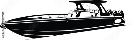 One color fishing boat vector, motorboat vector.