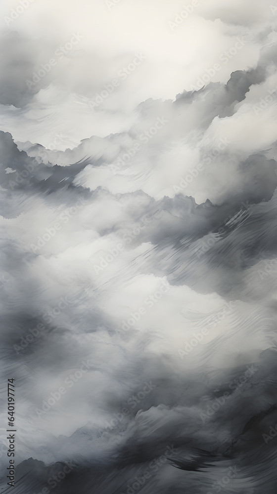 black and grey with white layer cloud fog effect antique watercolor brushstrokes AI generated