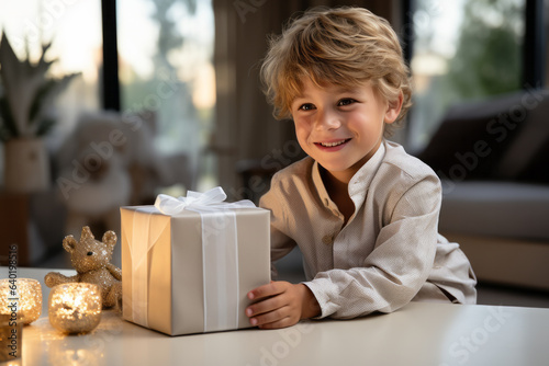 Smiling boy with gift box