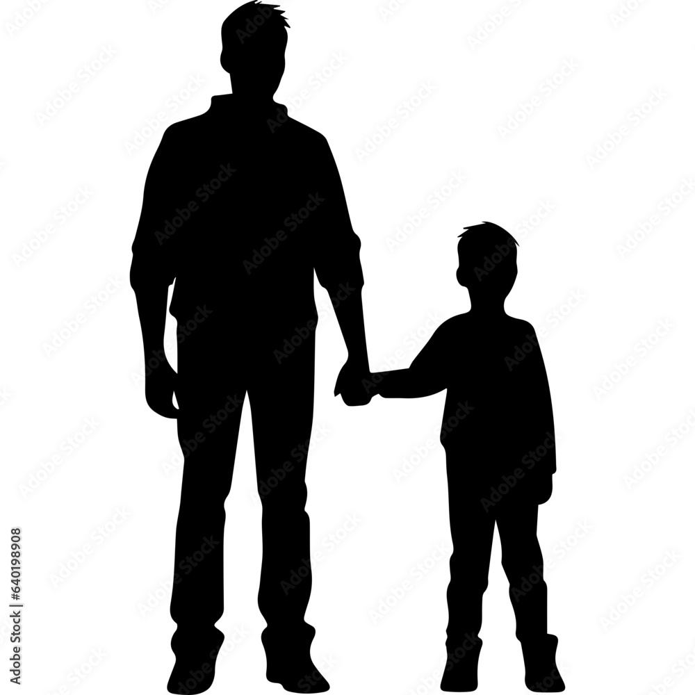 Father and son standing, silhouette vector Father and son standing, silhouette vector