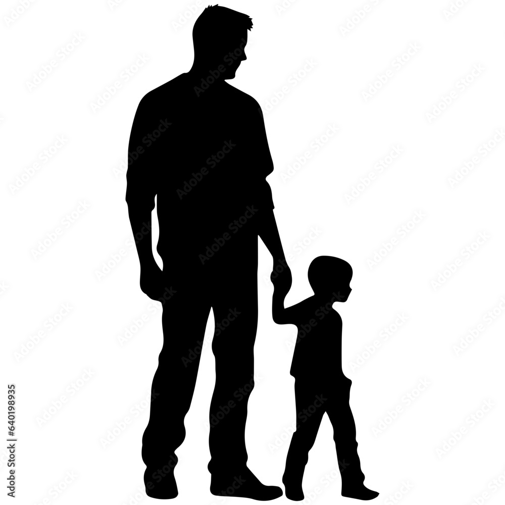 Father and son standing, silhouette vector Father and son standing, silhouette vector