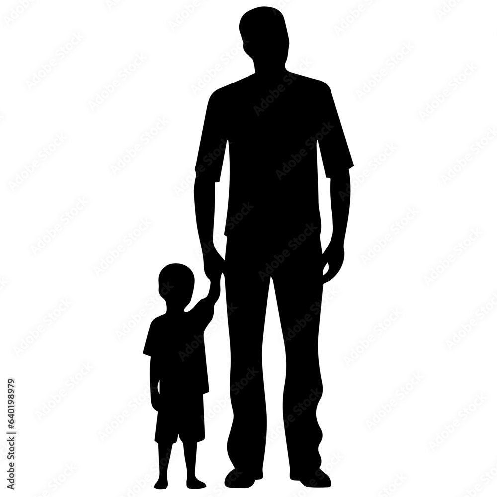 Father and son standing, silhouette vector Father and son standing, silhouette vector