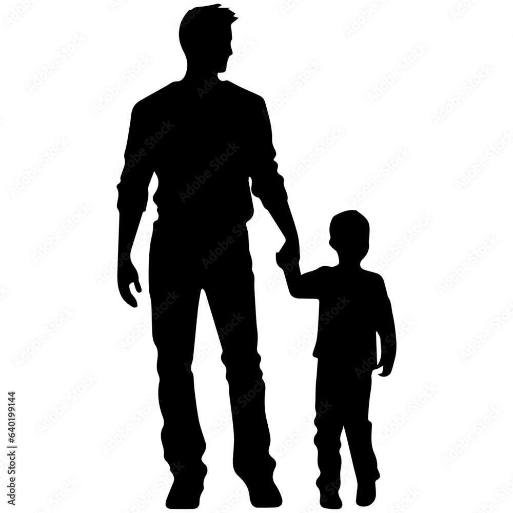 Father and son standing, silhouette vector Father and son standing, silhouette vector
