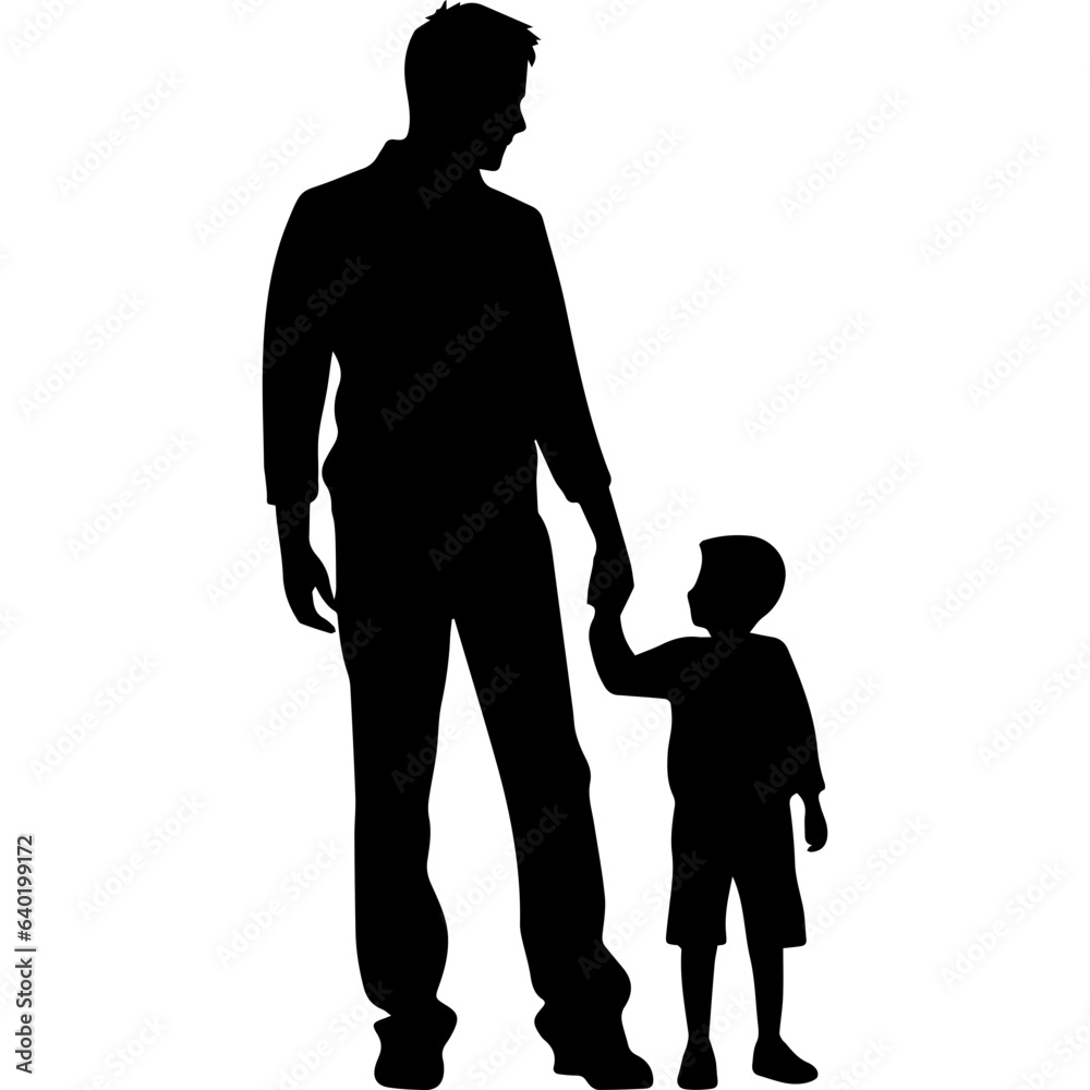 Father and son standing, silhouette vector Father and son standing, silhouette vector