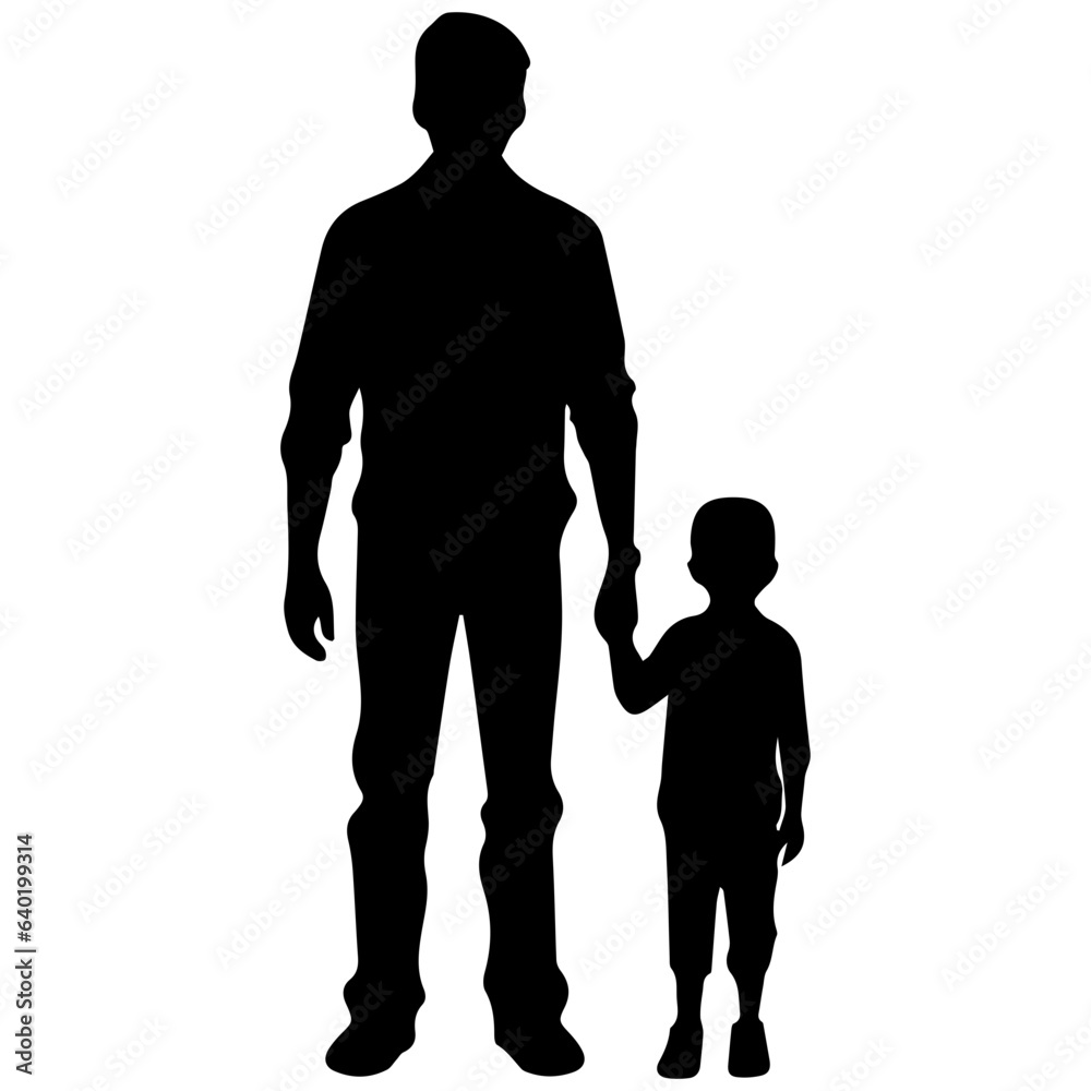 Father and son standing, silhouette vector Father and son standing, silhouette vector