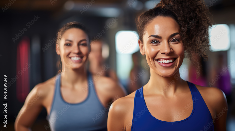 Portrait of young sports women on a group training in a gym