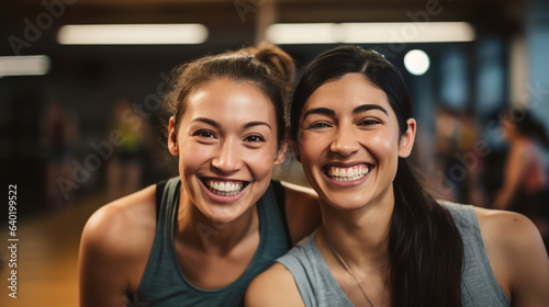 Portrait of young sports women on a group training in a gym