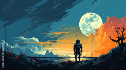 illustration of an astronaut on an alien planet.