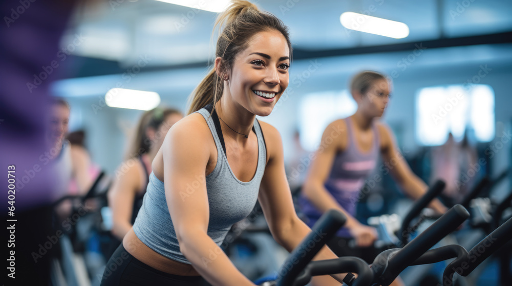 Portrait of a young athletic woman in a gym