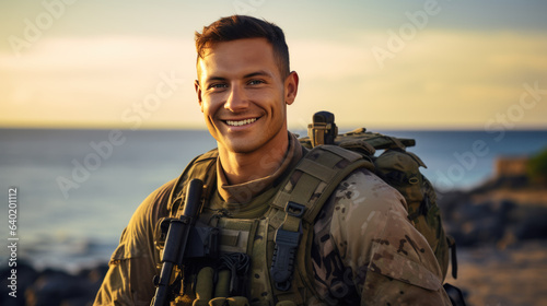 Portrait of american male soldier looking at camera. © MP Studio