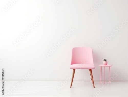 Wall mockup with Pink chair in a white room generative ai