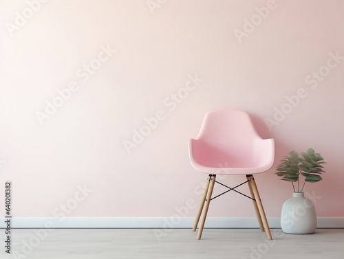 Wall mockup with Pink chair in a white room generative ai