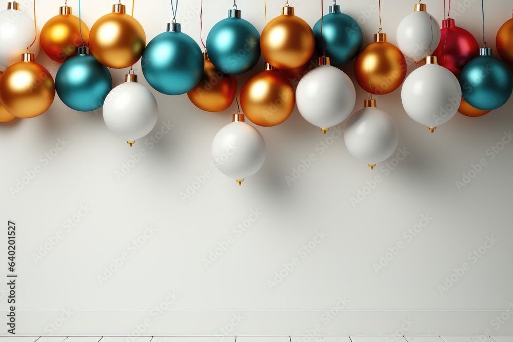 A background image showcasing colorful Christmas baubles hanging gracefully, casting a captivating shimmer and festive atmosphere. Photorealistic illustration, Generative AI A background image showcasing colorful Christmas baubles hanging gracefully, casting a captivating shimmer and festive atmosphere. Photorealistic illustration, Generative AI