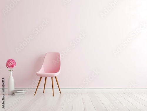 Wall mockup with Pink chair in a white room generative ai