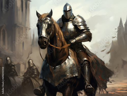 Stampa su tela Knight in armor on horseback. Digital art.