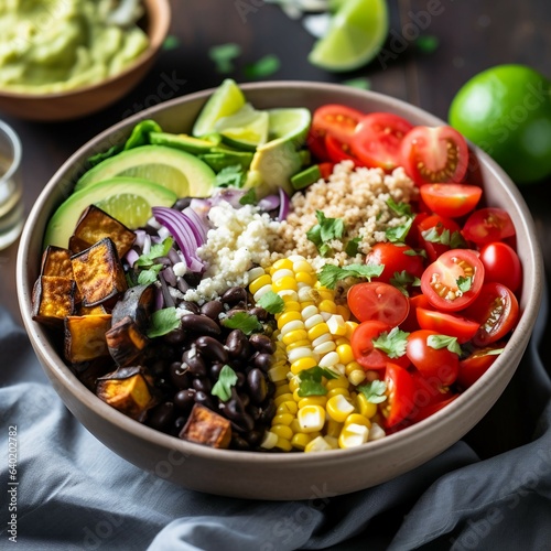 A colorful and healthy vegetarian taco bowl