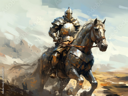 Knight in armor on horseback. Digital art. © Cridmax