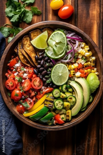 A colorful and healthy vegetarian taco bowl 