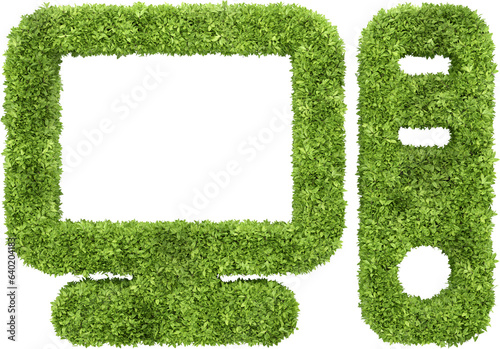 Garden bush in gadget and device icon shape. 3d rendering of isolated objects.