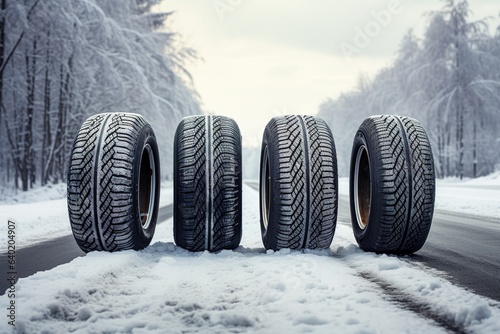 Winter car tires on a snow-covered road © Daniel Jędzura