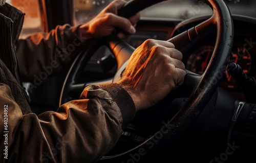 Large truck driver during work