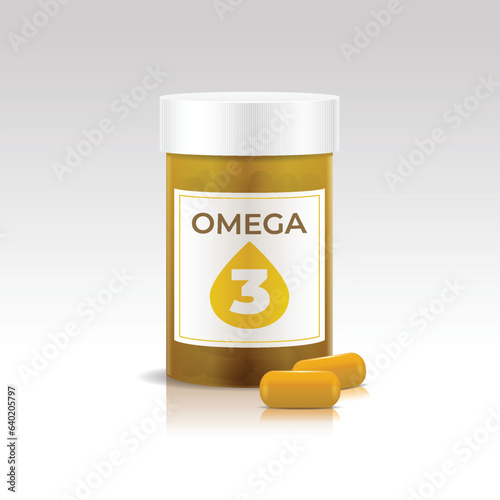 Omega 3 fatty acid pills bottle vector illustration