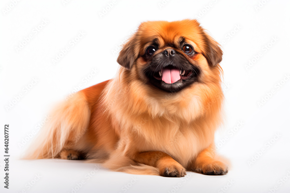 Beautiful Pekingese dog on a white isolated background