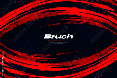 Abstract Red and Black Brush Background with Halftone Effect. Brush Stroke Illustration for Banner, Poster, or Sports Background. Scratch and Texture Elements For Design