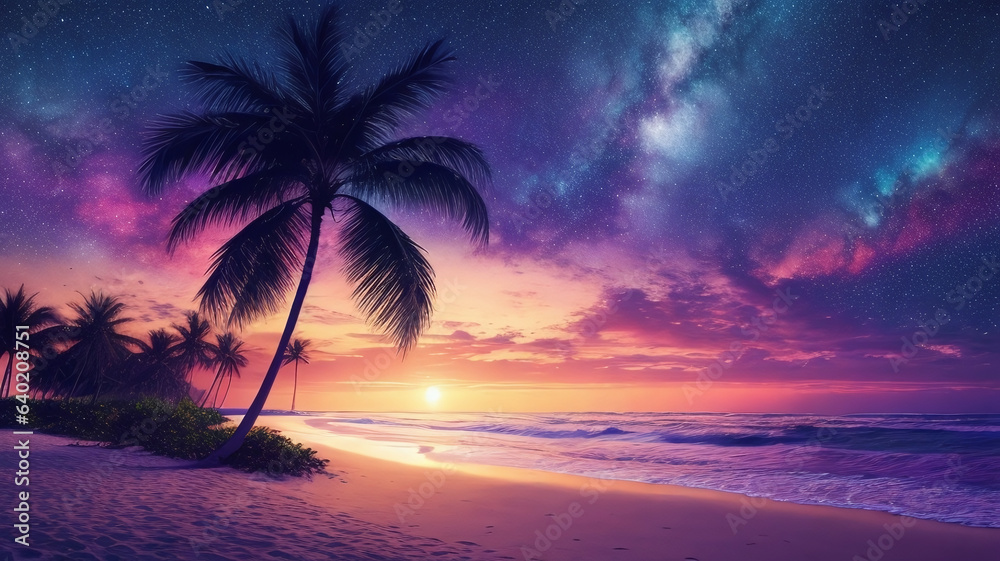Sunset on a beach, colorful