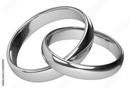 Illustration of two wedding silver rings isolated on transparent png background. Unity and love concepts