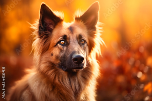 A dog of the Belgian shepherd breed on a natural background. A dog on a walk in the park