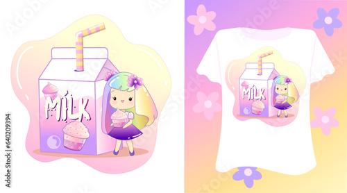 sweet kids graphics for t-shirts, little girl, vector for fabric, wallpaper, textile, websites, home decor (pillows, towels, napkins), tableware, kids clothes