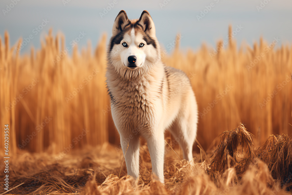 A husky dog on a natural background. A dog on a walk in the park