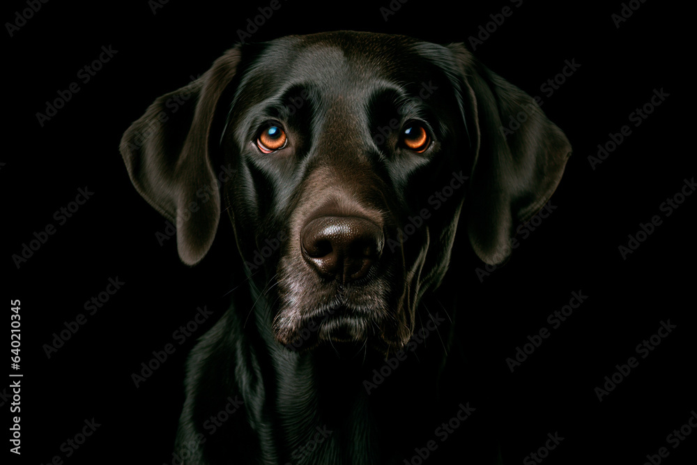 Black labrador on black isolated background