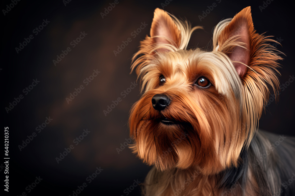 Yorkshire terrier on a nice isolated dark background Yorkshire terrier on a nice isolated dark background