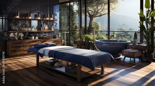 Massage table in modern spa salon.