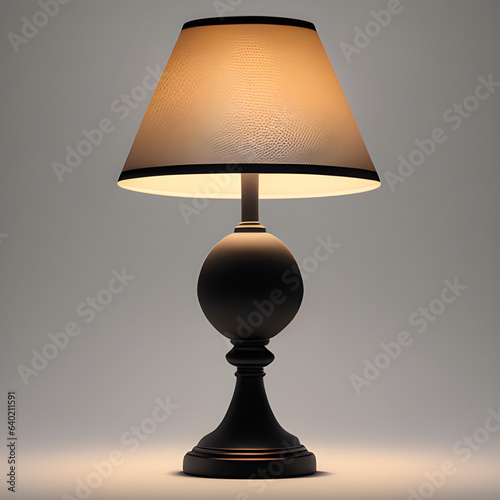 a isolated lampshade on the floor near by gray color wall in empty room
