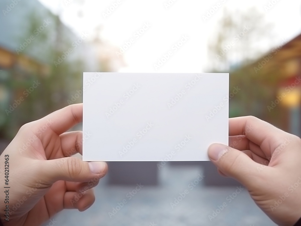 Mockup of hand and business card with isolated background generative ai