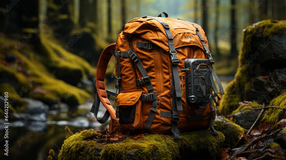 Backpack in the forest.