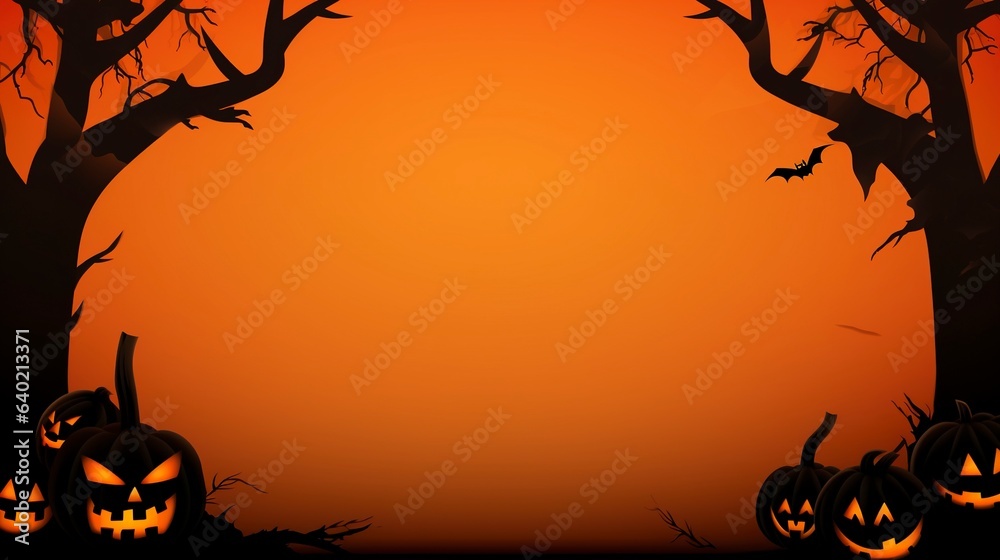 Orange halloween banner with spiderwebs and blank space for text.