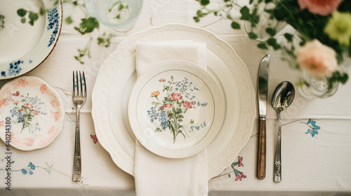 Table decor, holiday tablescape and dinner table setting in countryside garden, formal event decoration for wedding, family celebration, English country and home styling