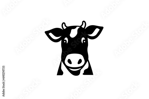 Black cow head logotype for meat industry or farmers market hand drawn stamp effect vector illustration.