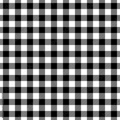 Check seamless pattern. Black checks on white background. Repeated gingham geometric patern. Scottish style for design prints. Repeating texture checkered plaid. Repeat fabric. Vector illustration