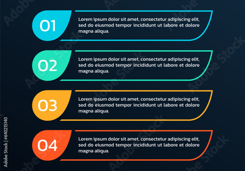 4 step list diagram. Info graphic template. Business process, presentation, layout design. Four numbers infographic. Vector illustration.