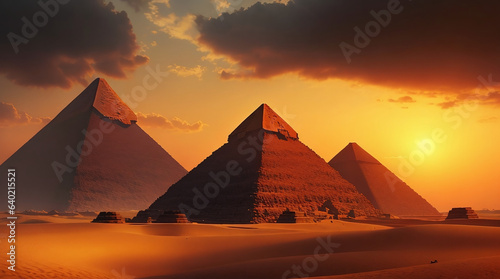 Pyramids of giza, sunset, cloudy © xKas