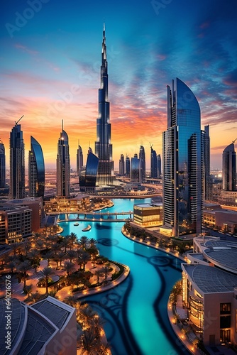 Panoramic View of the Stunning Dubai City Center Skyline Featuring Luxury Skyscrapers and Modern Architecture, United Arab Emirates