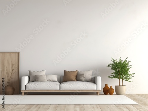 Living room wall mockup modern interior design generative ai