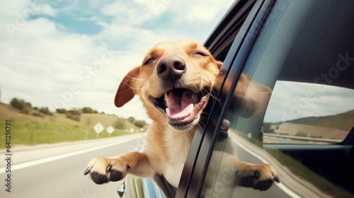 A dog sticking its head out of a car window