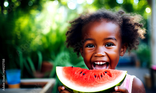 A Girl’s Happiness as She Enjoys a Juicy Watermelon