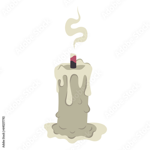 Blown out candle isolated. Hand drawn Flowing paraffin or wax candle with droplets. Cartoon doodle template for decor, interior, holiday, Halloween party, Christmas. Vector flat illustration